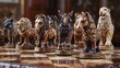 Correct arrangement of chess pieces with handcrafted animal figures made of wood