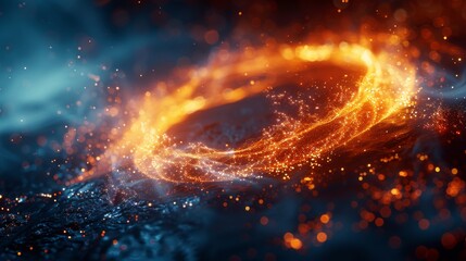 Fototapete - An abstract fire circle with sparkling magic swirls, twirling energy light spirals, and golden glitter. Abstract fire circles with sparkling magic swirls.