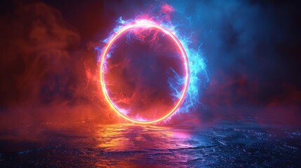 Poster - Geometric blue light in the shape of a circle. 3-D light. Abstraction