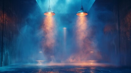 Poster - Lamps on a blue spotlight background