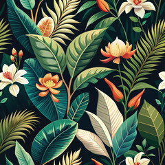  seamless floral pattern vector illustration, Botanical seamless tropical pattern