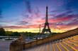 Sunrise view of Eiffel Tower from Jardins du Trocadero in Paris, France. Eiffel Tower is one of the most iconic landmarks of Paris