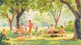 Fototapeta Big Ben - family having picnic in the park