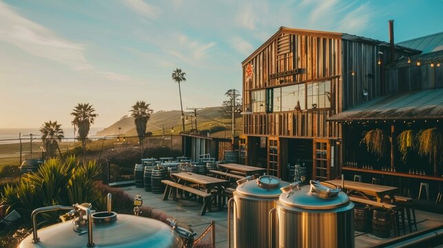 An adventurous brewery tour on bicycles, stopping at hidden gem breweries in a scenic coastal town.