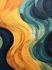  an abstract quilt made of navy blue and green colors, in the style of naturalistic landscape