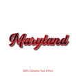 Maryland text effect vector. Editable college t-shirt design printable text effect vector. 3d text effect vector.