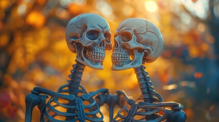 skeleton lover in night time with flower, eternal love, generative ai