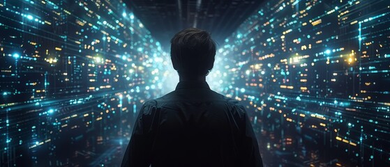 Fototapete - The visualization of big data and analytics on a virtual screen, machine learning predictions for business, finance, and IoT