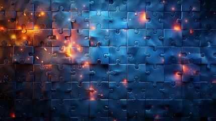 Aufkleber - The silhouettes of the puzzle pieces are combined into a pattern that creates the puzzle background. Modern illustration on a blue background.