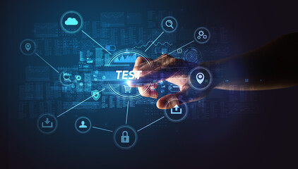 Poster - Hand touching cybersecurity button concept