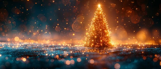 Poster - The Christmas tree is displayed on this poster in the style of computer technology. Happy New Year card with computer technology design. Template Christmas cards in the style of digital technology...