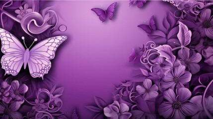 Wall Mural - Purple floral background with butterflies and flowers. Vector illustration for your design