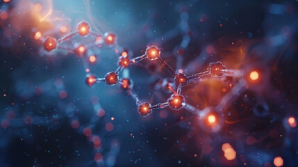 Poster - Conceptual image representing molecular structure and dynamic particles in scientific research.