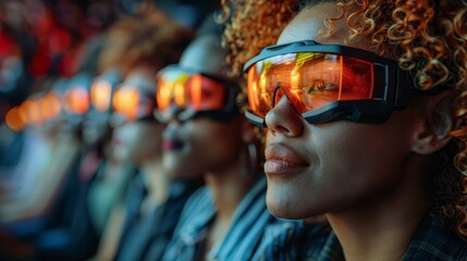 Aufkleber - Various racial groups watching stereoscopic images. Global business. Research in science.