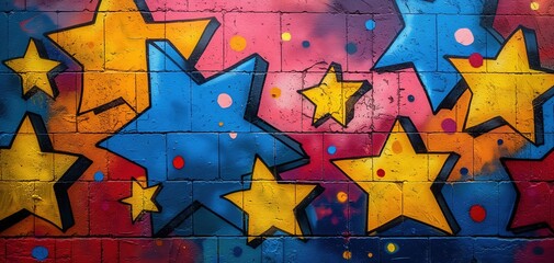 Wall Mural - abstract cartoon graffiti wall colorful artful design background, generative Ai
