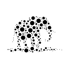 Wall Mural - A large wild elephant symbol in the center made in pointillism style. The center symbol is filled with black circles of various sizes. Vector illustration on white background