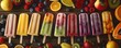 Assorted fruit popsicles on a wooden background