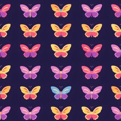 Wall Mural - Seamless pattern with colorful butterflies on dark background. Vector illustration.