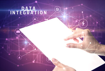 Poster - Holding futuristic tablet, security concept