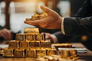 A financial advisor explaining the benefits of investing in gold to a client