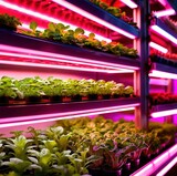Fototapeta  - Modern futurustic high tech vertical farm using hydroponics