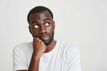 Wall Mural - Shocked dark skinned man in casual attire.