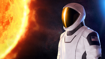 Wall Mural - astronaut in spacesuit in outer space against the sun. elements of this image furnished by nasa.