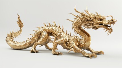 Wall Mural - Golden Chinese zodiac dragon 3D rendering.