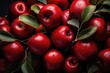 View from above fresh red apples in dark background color fruit health tree pear r, generative IA