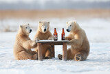 Fototapeta  - Niedźwiedzie z butelkami przy stole