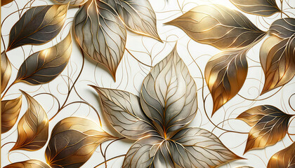 Wall Mural - intricate golden foliage pattern on a clean background, modern elegance. generative ai