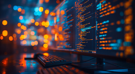 abstract computer coding with glow light