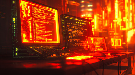 Abstract computer coding with glow light