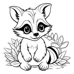 Wall Mural - Black and White Cartoon Illustration of Raccoon Animal for Coloring Book