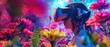 Adventurer in VR surrounded by virtual flowers