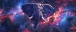Elephant soaring among stars galaxy backdrop