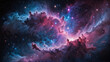 A vivid and expansive nebula with swirls of blue and pink clouds against the backdrop of a starry space