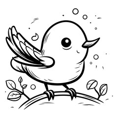 Poster - Black and White Cartoon Illustration of Cute Bird Character for Coloring Book