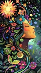 Wall Mural - multicolor art deco illustration of the spring equinox