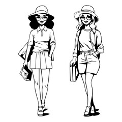 Wall Mural - Fashion girls in sketch-style of a fashion woman.