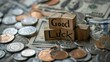 wooden blocks on top of a pile of money with words engraved saying Good Luck