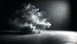 Eerie smoke cloud hovering on dark room corner with concrete floor. Suspense and anticipation concept. Generative AI