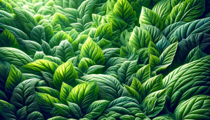 Wall Mural - lush green leaves fill the frame with life and textural depth. generative ai