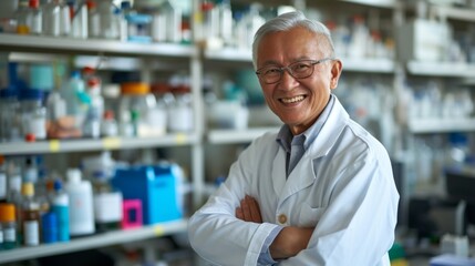 Wall Mural - Portrait of a senior research scientist in a biochemistry lab