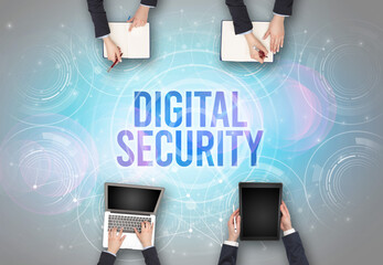 Poster - Group of people in front of a laptop, security concept