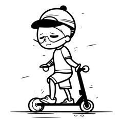 Wall Mural - Boy riding scooter vector illustration. Cartoon style.