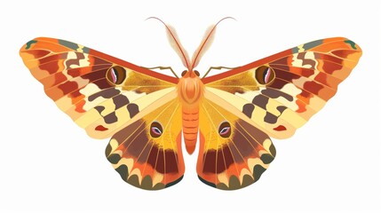 Wall Mural - The tropical butterfly flying in the sky. The beautiful exotic moth with graceful wings. Abstract summer insect. Fairy spring fauna species, top view. Flat graphic modern illustration isolated on