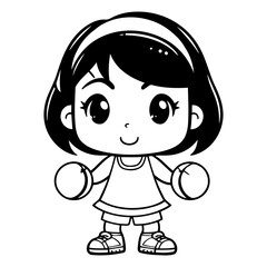 Poster - Cute little girl playing basketball. Cartoon style.