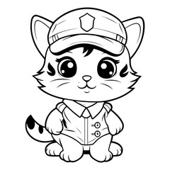 Wall Mural - Black and White Cartoon Illustration of Cute Cat Sailor Character Coloring Book