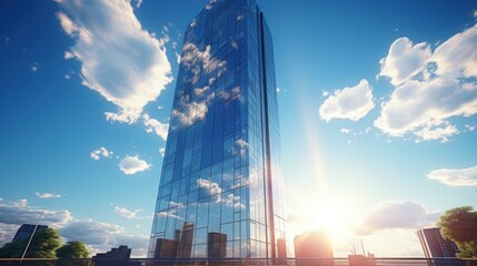 Wall Mural - Photorealistic Tall building and behind it a beautiful and sky